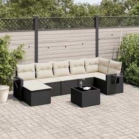 Set divani da giardino con cuscini 8 pz nero in polyrattan