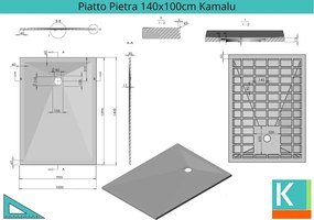 Piatto doccia 140x100 effetto pietra colore nero ardesia - KAMALU