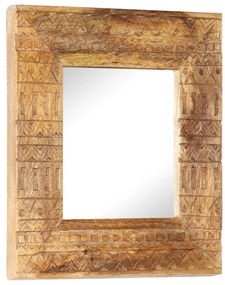 Specchio Intagliato a Mano Bianco 50x50x2,5cm in Legno di Mango