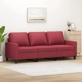Divano A 3 Posti Rosso Vino 180 Cm İn Similpelle /