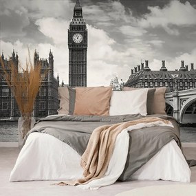 Carta da parati autoadesiva – Big Ben a Londra in bianco e nero