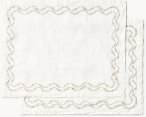 Set di 2 tovagliette in lino lavato ricamate a mano Ivy