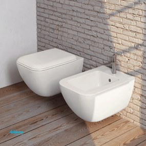 Ceramica Cielo "Shui Comfort" Coppia Di Sanitari Sospesi Bianco Lucido Con Brida