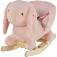 Dondolo per Bambini in Legno Coniglio in Peluche con Suoni Rosa