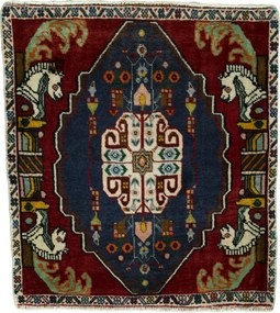 Shiraz Tappeto 80x70 Rosso (Iran) Annodato A Mano