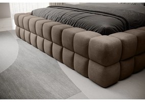 Letto matrimoniale imbottito marrone chiaro con contenitore e rete inclusi 140x200 cm Dizzle – ELTAP