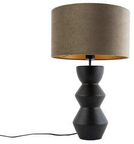 Lampada da tavolo di design con paralume in velluto nero color tortora con oro 35 cm - Alisia