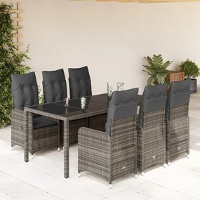 Set bistrò da giardino 7 pz con cuscini in polyrattan grigio