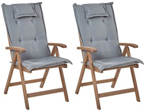 Set di 2 sedie da giardino legno di acacia scuro con cuscini grigi AMANTEA Beliani