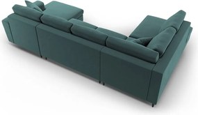 Divano angolare color petrolio allungabile e con contenitore (con penisola a sinistra/a U) con rivestimento in velluto Kyoto – Cosmopolitan Design