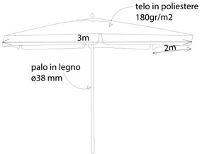 DOMINUS - ombrellone da giardino palo centrale in legno 2 x 3 m