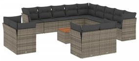 Set divani da giardino 14pz con cuscini in polyrattan grigio