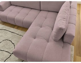 Divano angolare rosa allungabile e con contenitore (penisola a destra/a L) con rivestimento in ciniglia Fuji – Bobochic Paris