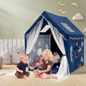 Costway Tenda da gioco con tappetino imbottito rimovibile, Casetta per bambini per interno 121 cmx105cmx137cm Blu/Rosa