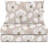 Completo letto matrimoniale beige fiori bianchi