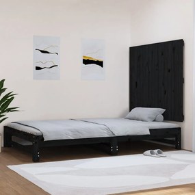 Testiera Da Parete Nera 108x3x90 Cm İn Legno Massello Di Pino /