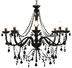 Lampadario Con Perline Nero 8 Lampadine E14 /