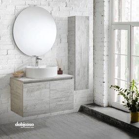 Mobile Bagno Sospeso "Vulcano Piano Ante" Da 90 Cm Composto Da Due Ante Lavabo E Specchio Con Lampada Led