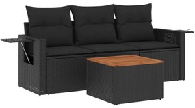 Set divani da giardino 4 pz con cuscini nero in polyrattan