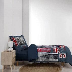 Set copripiumino e federa blu scuro in cotone per letto singolo 140x200 cm City London – douceur d'intérieur