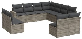 Set divani da giardino 11 pz con cuscini in polyrattan grigio