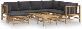 Set Salotto da Giardino 8pz con Cuscini Grigio Scuro Bambù