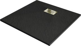 Mexen Hugo piatto doccia quadrato SMC 80 x 80 cm, nero, copertura dorata - 42708080-G