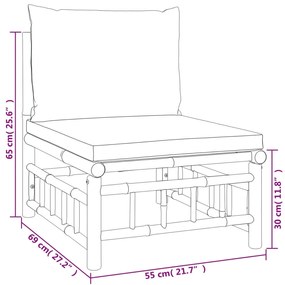 Set Salotto da Giardino 3pz con Cuscini Bianco Crema in Bambù