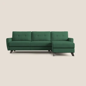 Callisto Divano letto angolare con penisola in tessuto morbido impermeabile T02 verde 250 cm sinistro (mat. 140x197)