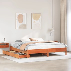Letto Senza Materasso Marrone Cera 200x200 Cm İn Legno Di Pino /