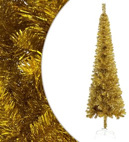 Albero di Natale Artificiale Sottile con Supporto Oro, 150 cm