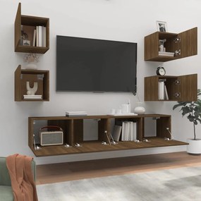 Set mobili porta tv 6 pz rovere marrone in legno multistrato