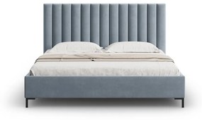 Letto matrimoniale imbottito blu chiaro con contenitore con griglia 160x200 cm Casey - Mazzini Beds