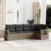 Set Divano da Giardino 5 pz con Cuscini Grigio in Polyrattan 3220129