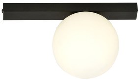 Plafoniera Moderna 1 Luce Giapeto Barra In Acciaio Nero E Sfera Di Vetro Opale