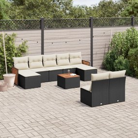 Set divani da giardino 10pz con cuscini in polyrattan nero