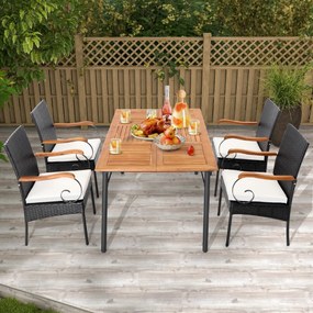 Costway Set di 2 sedie in rattan con cuscino telaio in metallo, 2 Sedie in rattan per esterni 55x60x89cm Beige