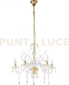 Lampadario monalisa oro e trasparente 5 luci attacco e14 70x145cm