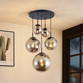 Lampada a sospensione in vetro Teeja Lindby, dimmerabile, Alluminio / Grigio / Zincato, Soggiorno / Sala da pranzo, Vetro, Vintage, Lampada a sospensione
