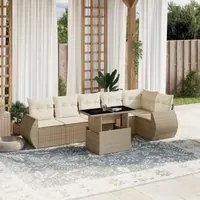 Set Divani da Giardino 7 pz con Cuscini Beige in Polyrattan 3268548