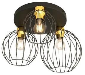 Plafoniera Minimal Industrial Geb 3 Luci Tonda Nera E Oro