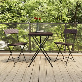 Set Pieghevole Da Bistrò 3 Pz Marrone İn Polyrattan /