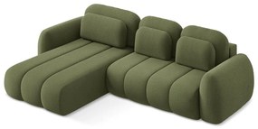 Divano angolare verde allungabile/con contenitore (con penisola a sinistra/con chaise lounge) con rivestimento in bouclé Pele – Makamii