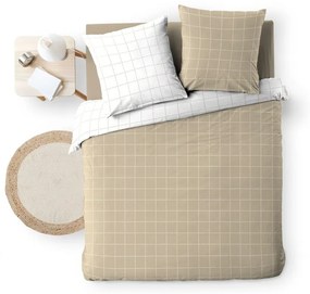 Set copripiumino e federa bianco/beige in cotone per letto matrimoniale 200x200 cm Cadria – douceur d'intérieur