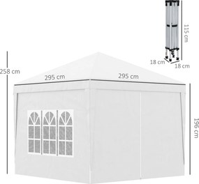 Gazebo Pieghevole 3x3m in Acciaio e tessuto Oxford Bianco...