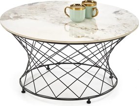 Tavolino Alessia effetto marmo beige e nero – Ø80x42 cm