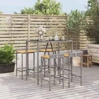 Set Bar Giardino 5pz Grigio Polyrattan e Legno Massello Acacia 3187677