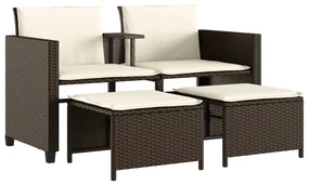 Divano giardino 2posti con tavolo e sgabelli marrone polyrattan