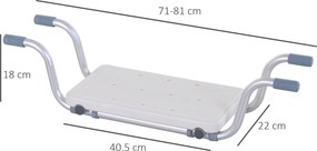 Sedile per Vasca da Bagno Regolabile in Larghezza in Alluminio Bianca...