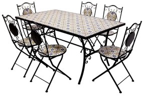 Set Da Pranzo Completo Tavolo E Sedie Pieghevoli Da Giardino In Metallo Con Decorazione Mosaico